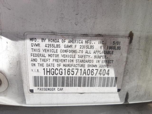 Photo 10 from auction – 2001 HONDA ACCORD EX with VIN 1HGCG16571A067404