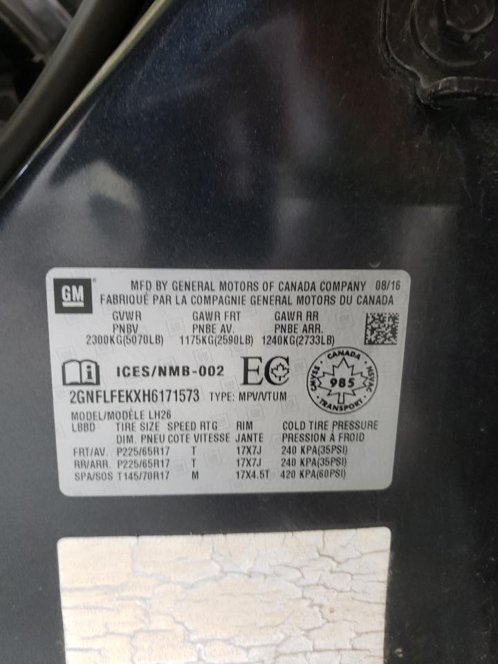 Photo 10 from auction – 2017 CHEVROLET EQUINOX LT with VIN 2GNFLFEKXH6171573
