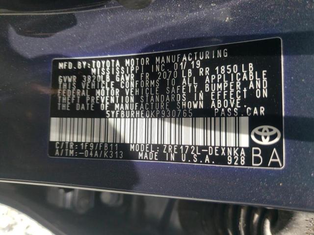 Photo 10 from auction – 2019 TOYOTA COROLLA L with VIN 5YFBURHE0KP930765