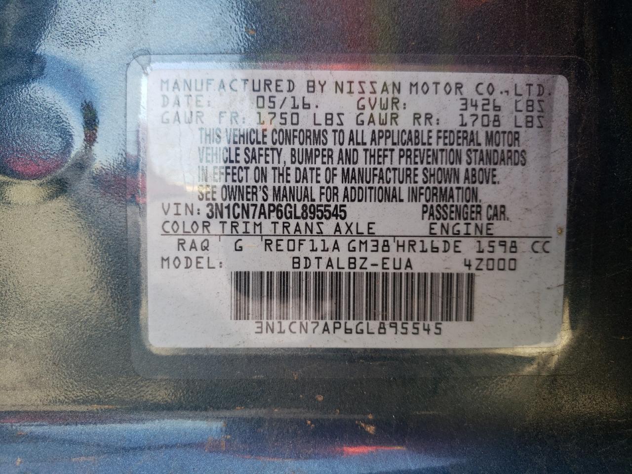 Foto 10 de la subasta – 2016 NISSAN VERSA S con VIN 3N1CN7AP6GL895545