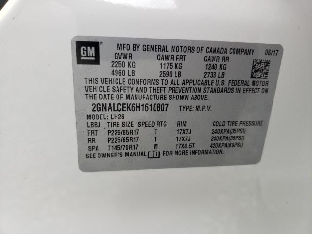 Photo 10 from auction – 2017 CHEVROLET EQUINOX LT with VIN 2GNALCEK6H1610807