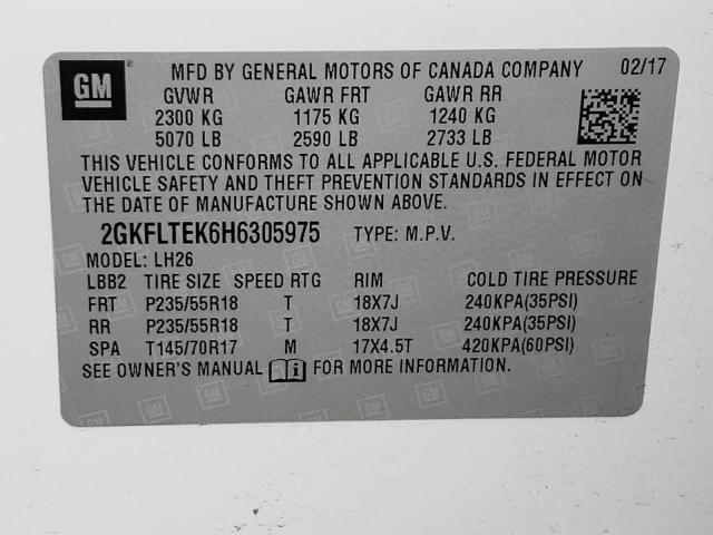 Photo 10 from auction – 2017 GMC TERRAIN SL with VIN 2GKFLTEK6H6305975