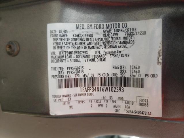 Photo 10 from auction – 2006 FORD FOCUS ZX4 with VIN 1FAFP34N16W102593