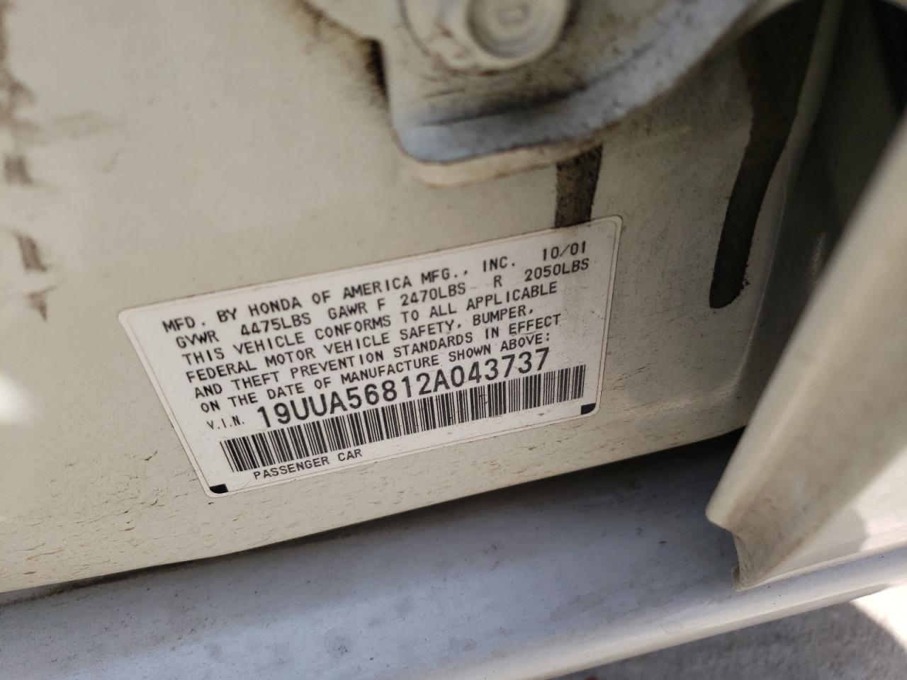 Photo 10 from auction – 2002 ACURA 3.2TL TYPE with VIN 19UUA56812A043737