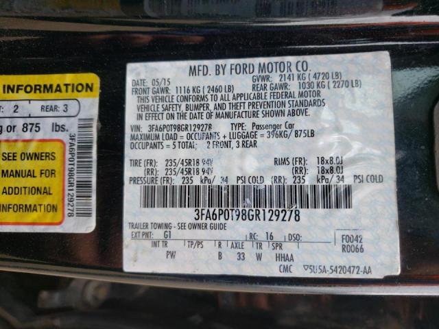 Photo 10 from auction – 2016 FORD FUSION SE with VIN 3FA6P0T98GR129278