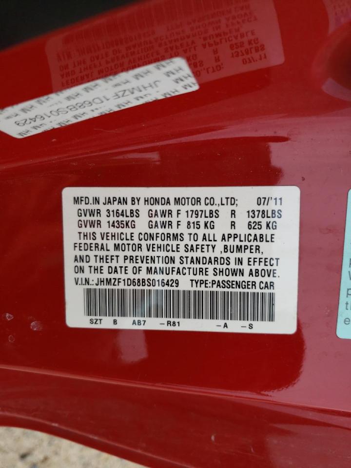 Photo 10 from auction – 2011 HONDA CR-Z EX with VIN JHMZF1D68BS016429