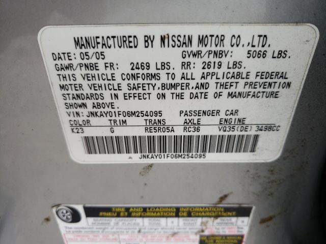 Photo 10 from auction – 2006 INFINITI M35 BASE with VIN JNKAY01F06M254095