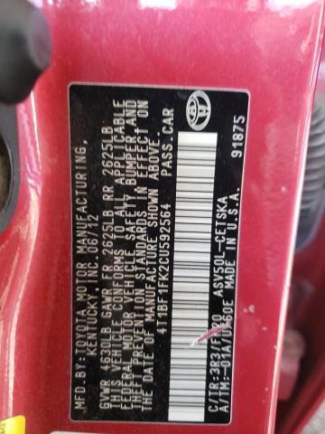 Photo 10 from auction – 2012 TOYOTA CAMRY BASE with VIN 4T1BF1FK2CU592564