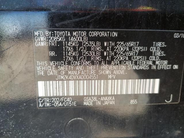 Photo 10 from auction – 2010 TOYOTA RAV4 with VIN JTMZK4DVXAD004551