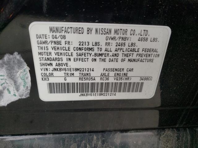 INFINITI G35 2008 with VIN JNKBV61E18M221214 - Photo from auction