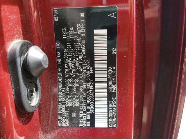 Photo 10 from auction – 2010 TOYOTA SIENNA CE with VIN 5TDKK4CC6AS319420