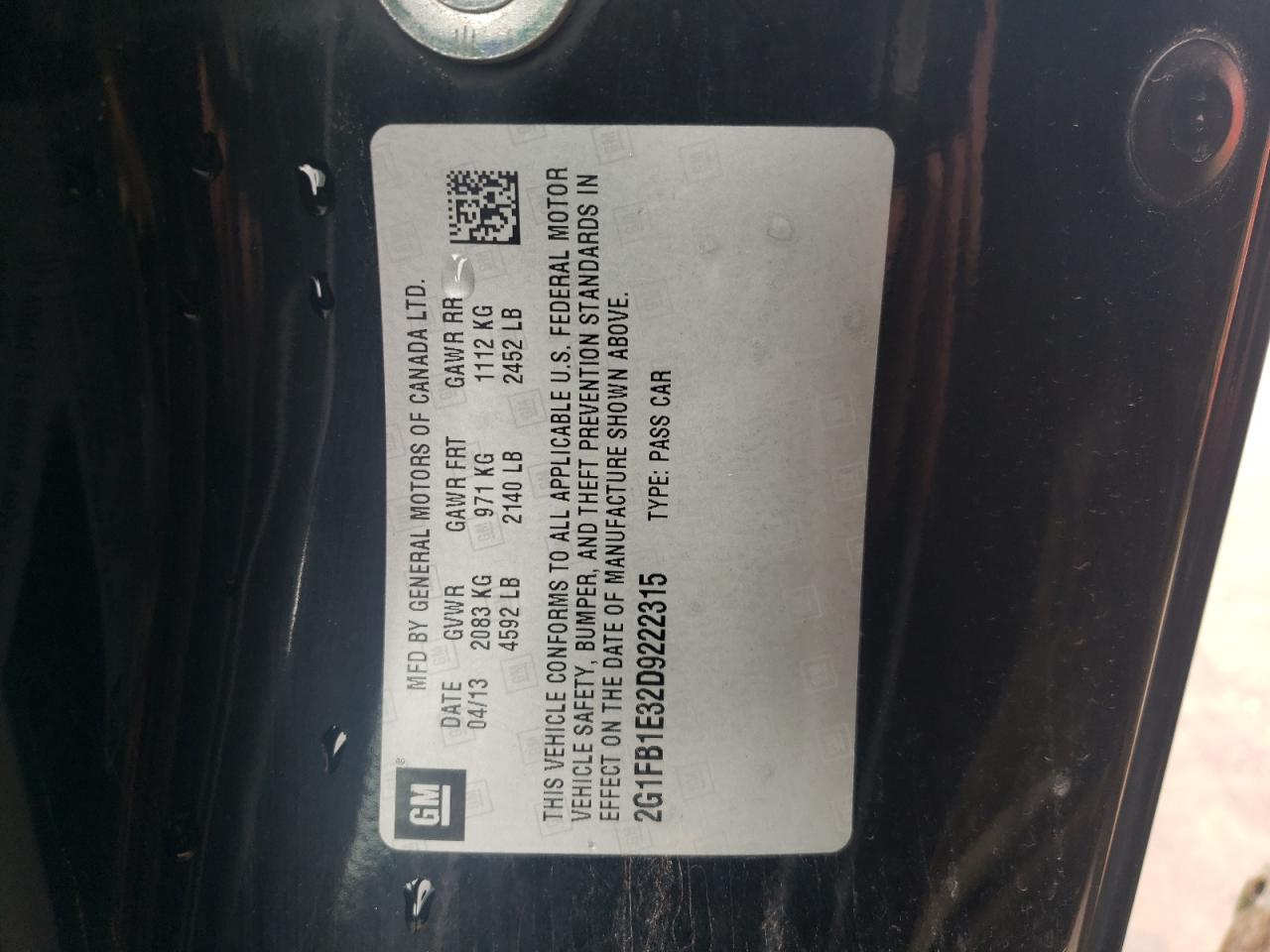 Photo 10 from auction – 2013 CHEVROLET CAMARO LT with VIN 2G1FB1E32D9222315