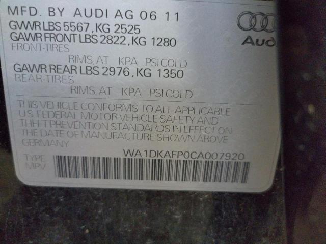 Photo 10 from auction – 2012 AUDI Q5 PREMIUM with VIN WA1DKAFP0CA007920