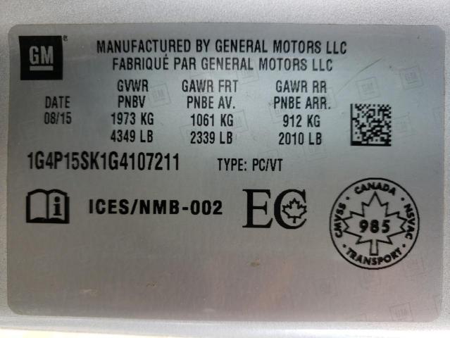 Photo 10 from auction – 2016 BUICK VERANO with VIN 1G4P15SK1G4107211