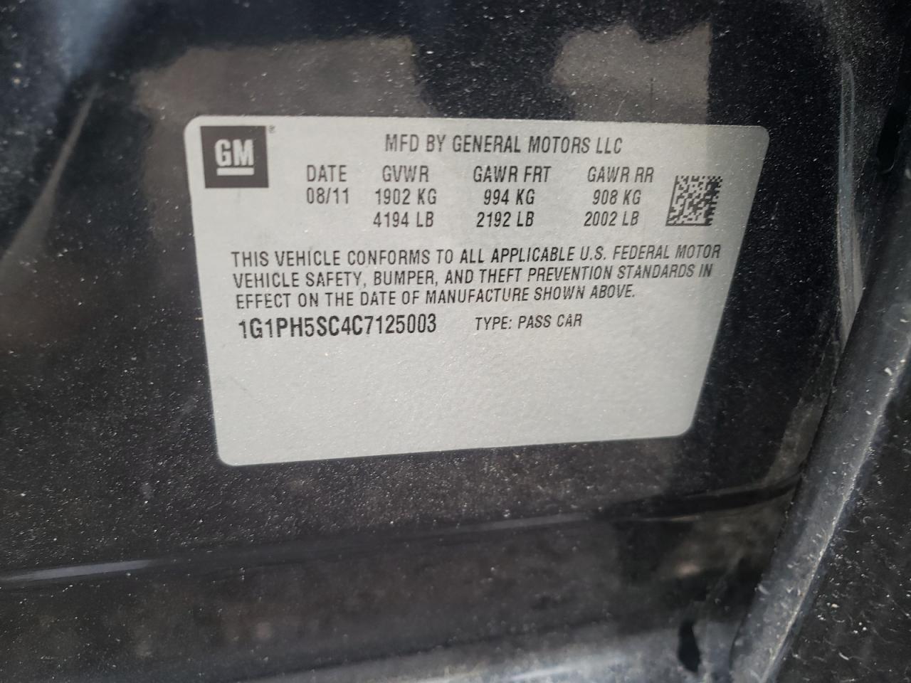 Photo 10 from auction – 2012 CHEVROLET CRUZE LTZ with VIN 1G1PH5SC4C7125003