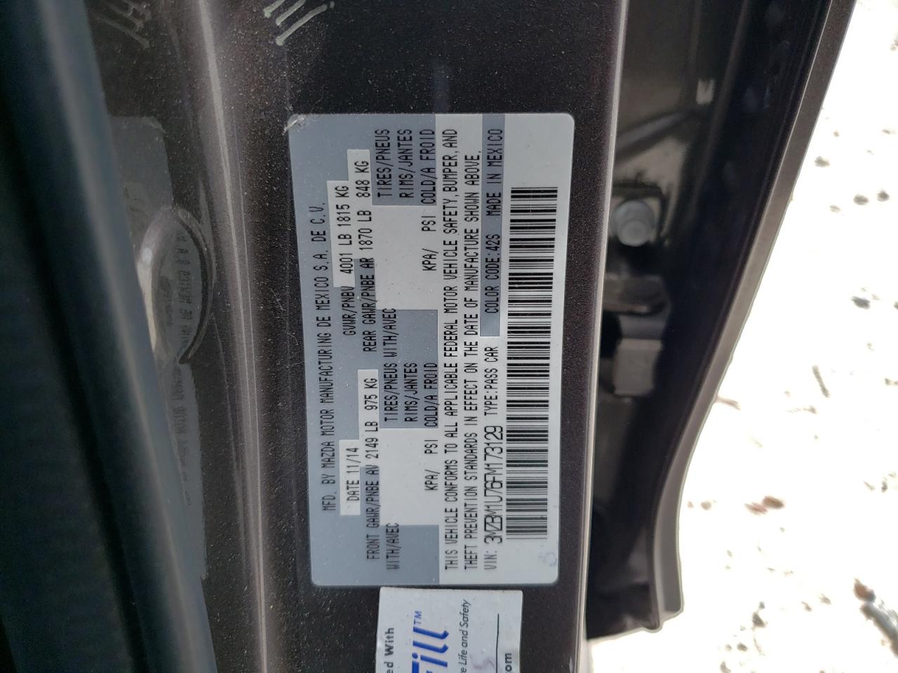 Photo 11 from auction – 2015 MAZDA 3 SPORT with VIN 3MZBM1U76FM173129
