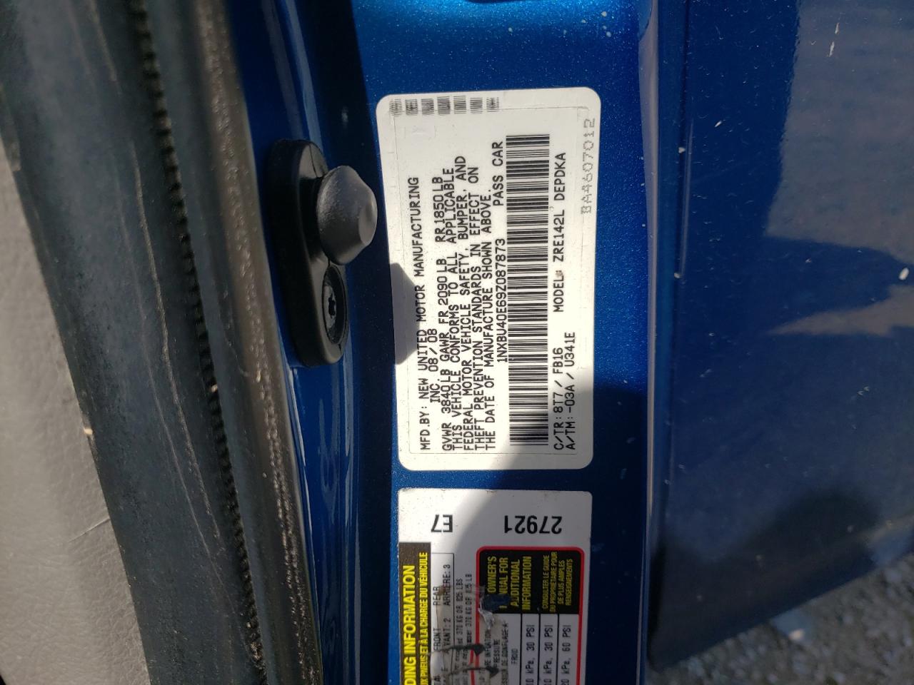 Photo 10 from auction – 2009 TOYOTA COROLLA BA with VIN 1NXBU40E69Z087873