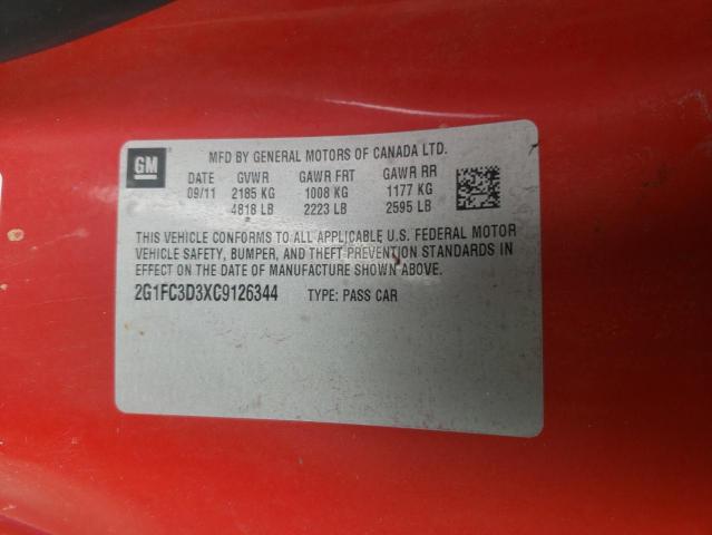 Photo 10 from auction – 2012 CHEVROLET CAMARO LT with VIN 2G1FC3D3XC9126344