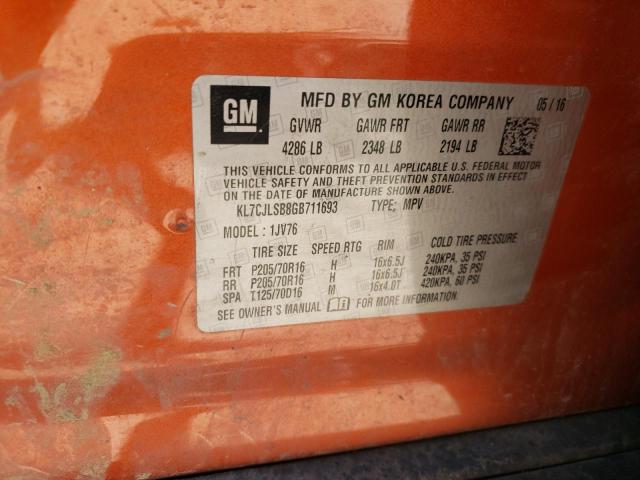 Photo 10 from auction – 2016 CHEVROLET TRAX 1LT with VIN KL7CJLSB8GB711693
