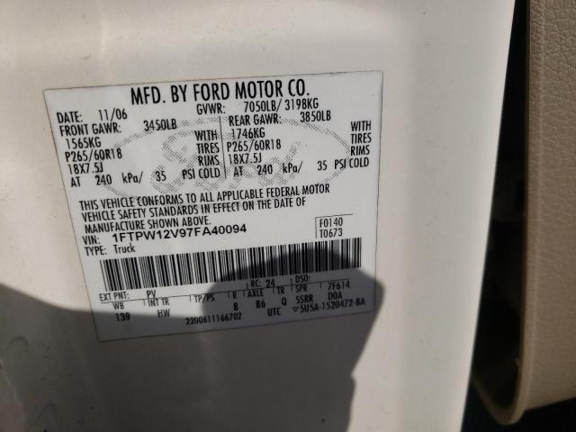 Photo 10 from auction – 2007 FORD F150 SUPER with VIN 1FTPW12V97FA40094