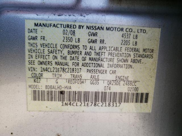NISSAN ALTIMA HYB 2008 with VIN 1N4CL21E78C218317 - Photo from auction