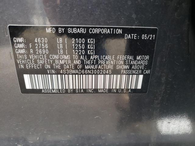 Photo 10 from auction – 2022 SUBARU LEGACY PRE with VIN 4S3BWAD66N3002045