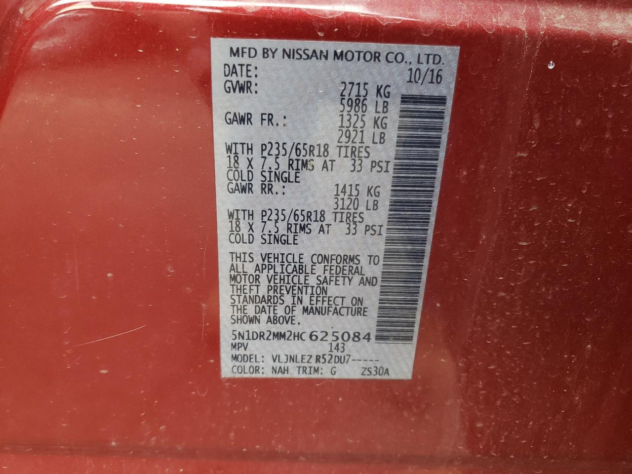 Photo 10 from auction – 2017 NISSAN PATHFINDER with VIN 5N1DR2MM2HC625084