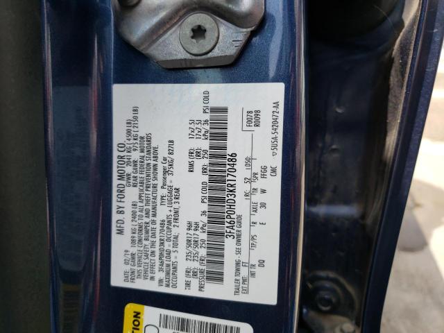 Photo 10 from auction – 2019 FORD FUSION SE with VIN 3FA6P0HD3KR170486