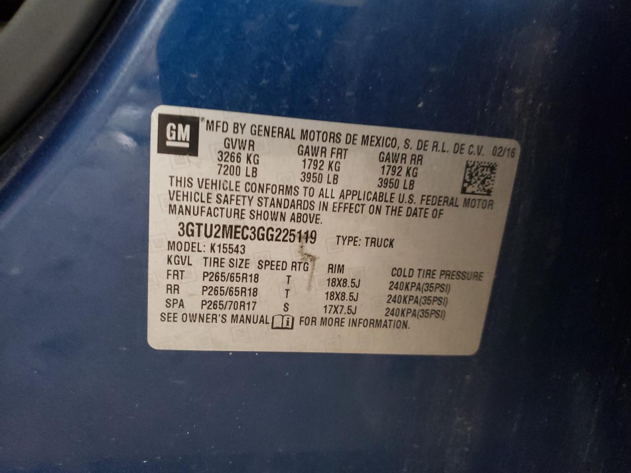 Photo 10 from auction – 2016 GMC SIERRA K15 with VIN 3GTU2MEC3GG225119