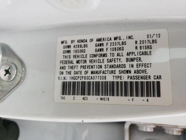 Photo 10 from auction – 2012 HONDA ACCORD SE with VIN 1HGCP2F65CA077009