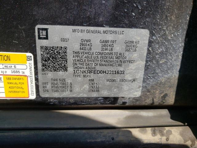 Photo 10 from auction – 2017 CHEVROLET TRAVERSE L with VIN 1GNKRFED0HJ311633