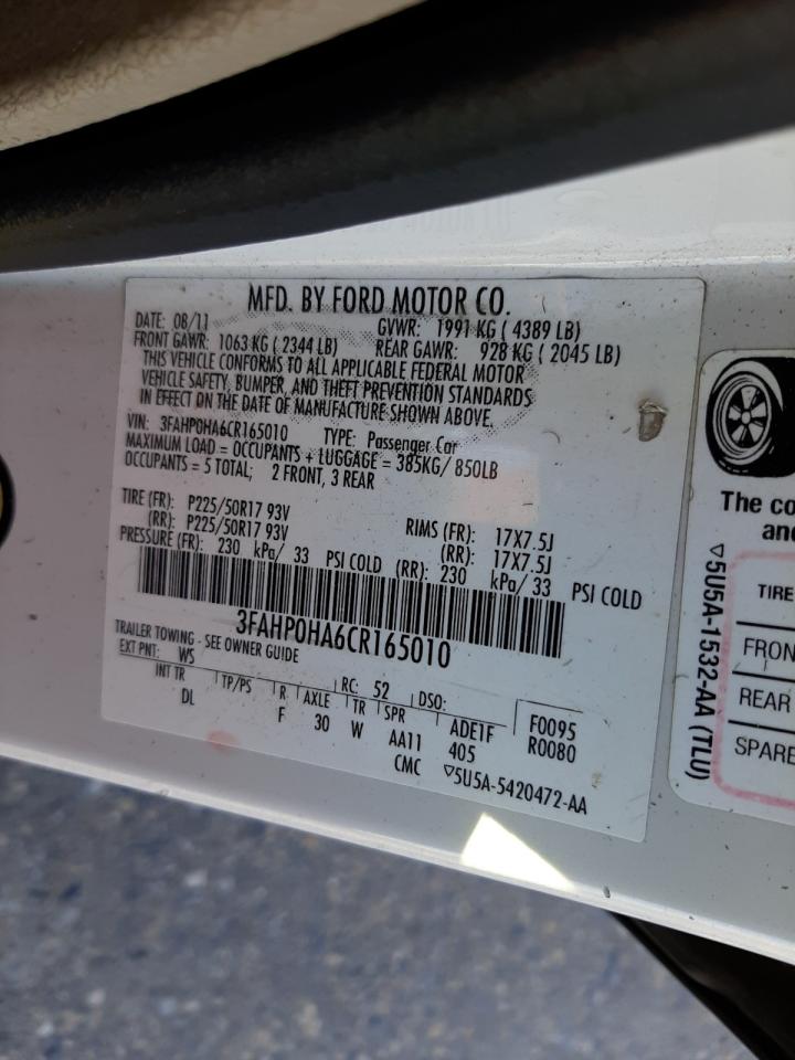 Photo 10 from auction – 2012 FORD FUSION SE with VIN 3FAHP0HA6CR165010