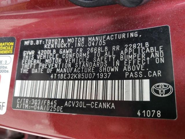 Photo 10 from auction – 2005 TOYOTA CAMRY LE with VIN 4T1BE32K85U071937