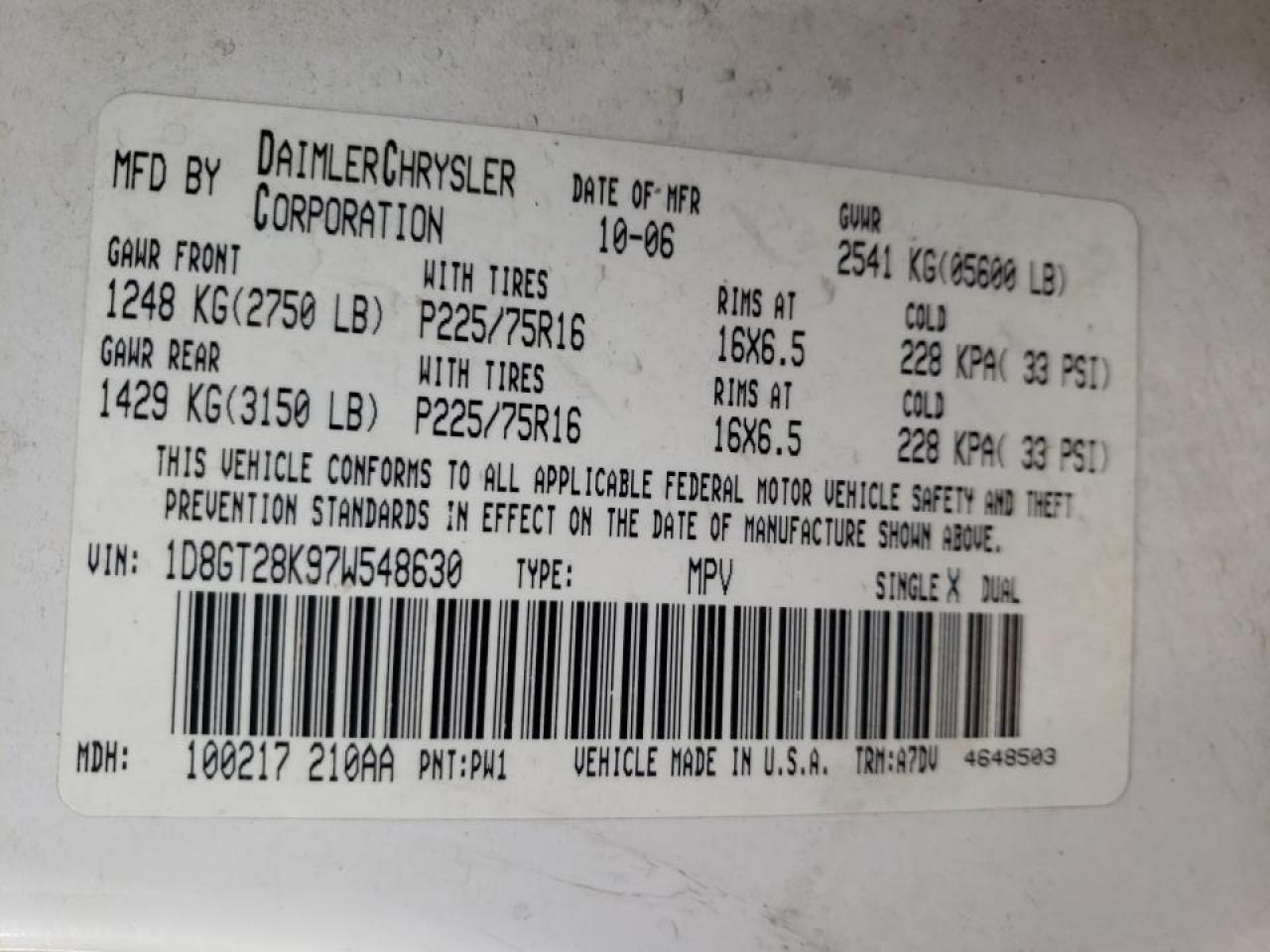 Photo 17 from auction – 2007 DODGE NITRO SXT with VIN 1D8GT28K97W548630