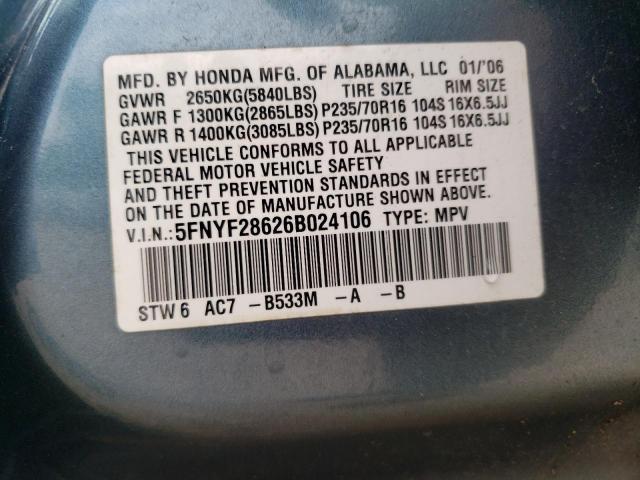 Photo 10 from auction – 2006 HONDA PILOT EX with VIN 5FNYF28626B024106