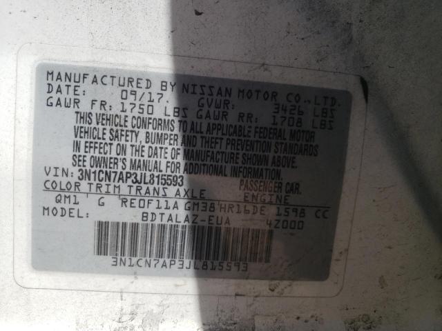 Photo 10 from auction – 2018 NISSAN VERSA S with VIN 3N1CN7AP3JL815593