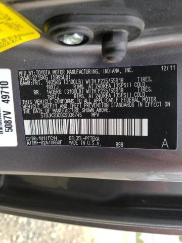 Photo 10 from auction – 2012 TOYOTA SIENNA LE with VIN 5TDJK3DC0CS036745