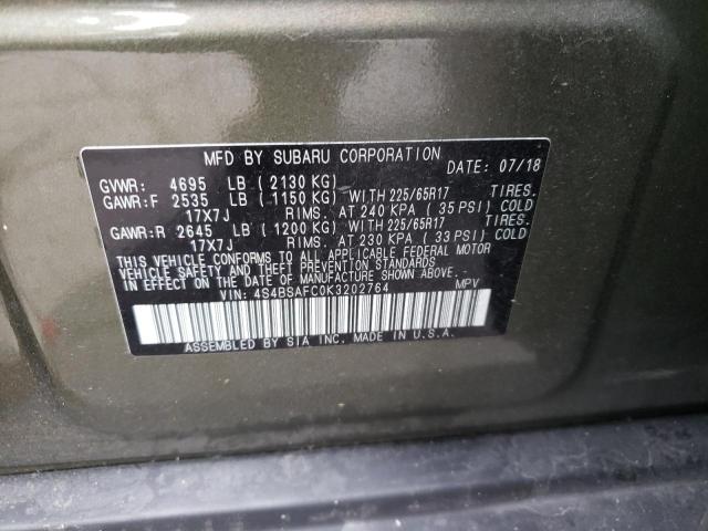Photo 10 from auction – 2019 SUBARU OUTBACK 2. with VIN 4S4BSAFC0K3202764