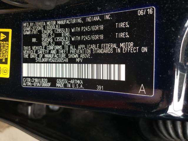 Photo 10 from auction – 2016 TOYOTA HIGHLANDER with VIN 5TDJKRFH5GS500548