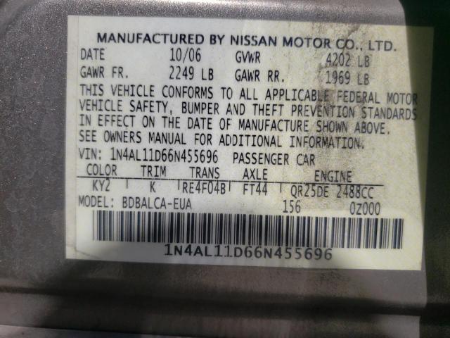 Photo 10 from auction – 2006 NISSAN ALTIMA with VIN 1N4AL11D66N455696