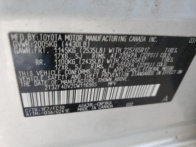 Photo 10 from auction – 2012 TOYOTA RAV4 with VIN 2T3ZF4DV2CW116965