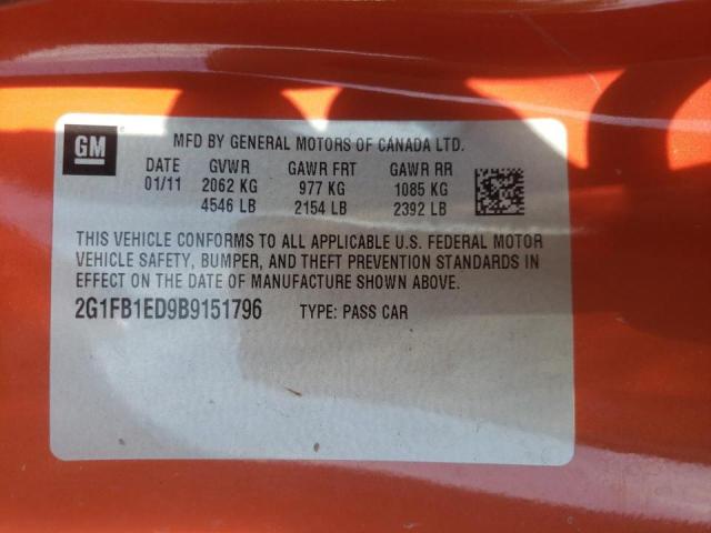 Photo 10 from auction – 2011 CHEVROLET CAMARO LT with VIN 2G1FB1ED9B9151796