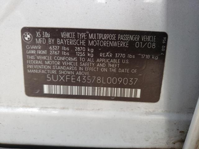 Photo 10 from auction – 2008 BMW X5 3.0I with VIN 5UXFE43578L009037