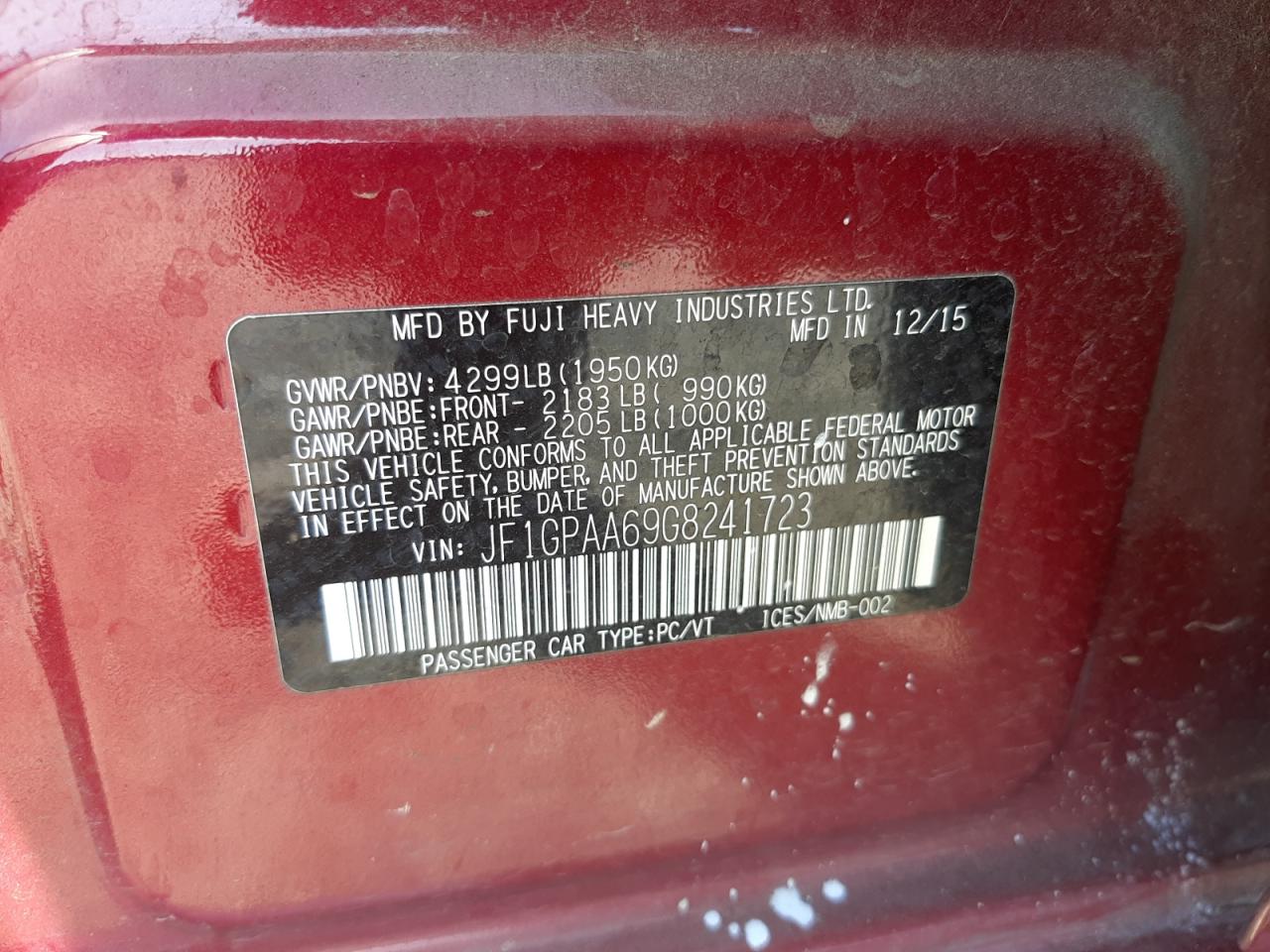 Photo 10 from auction – 2016 SUBARU IMPREZA with VIN JF1GPAA69G8241723
