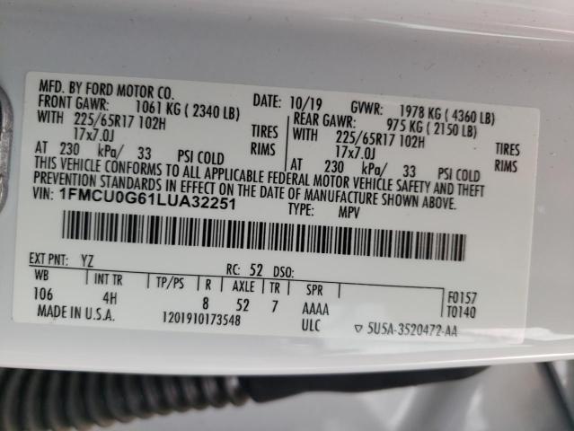 Photo 10 from auction – 2020 FORD ESCAPE SE with VIN 1FMCU0G61LUA32251