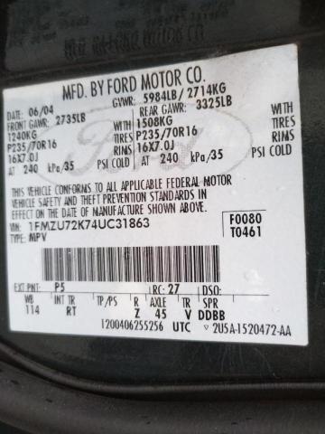 Photo 10 from auction – 2004 FORD EXPLORER X with VIN 1FMZU72K74UC31863