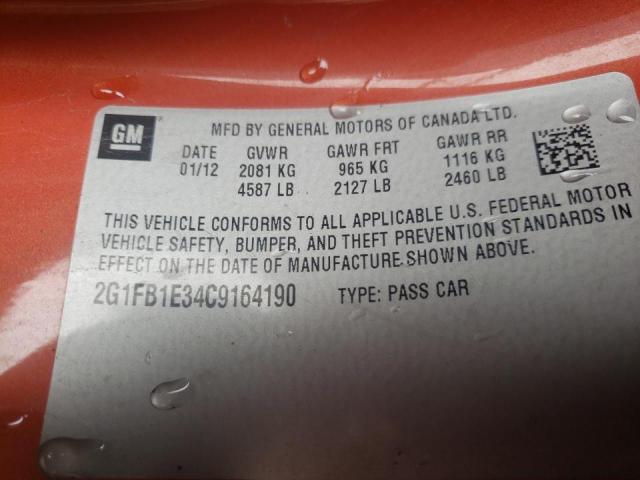 Photo 10 from auction – 2012 CHEVROLET CAMARO LT with VIN 2G1FB1E34C9164190