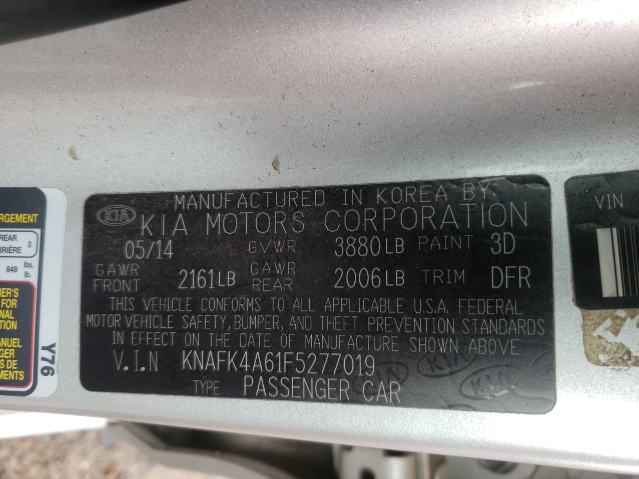 Photo 10 from auction – 2015 KIA FORTE LX with VIN KNAFK4A61F5277019