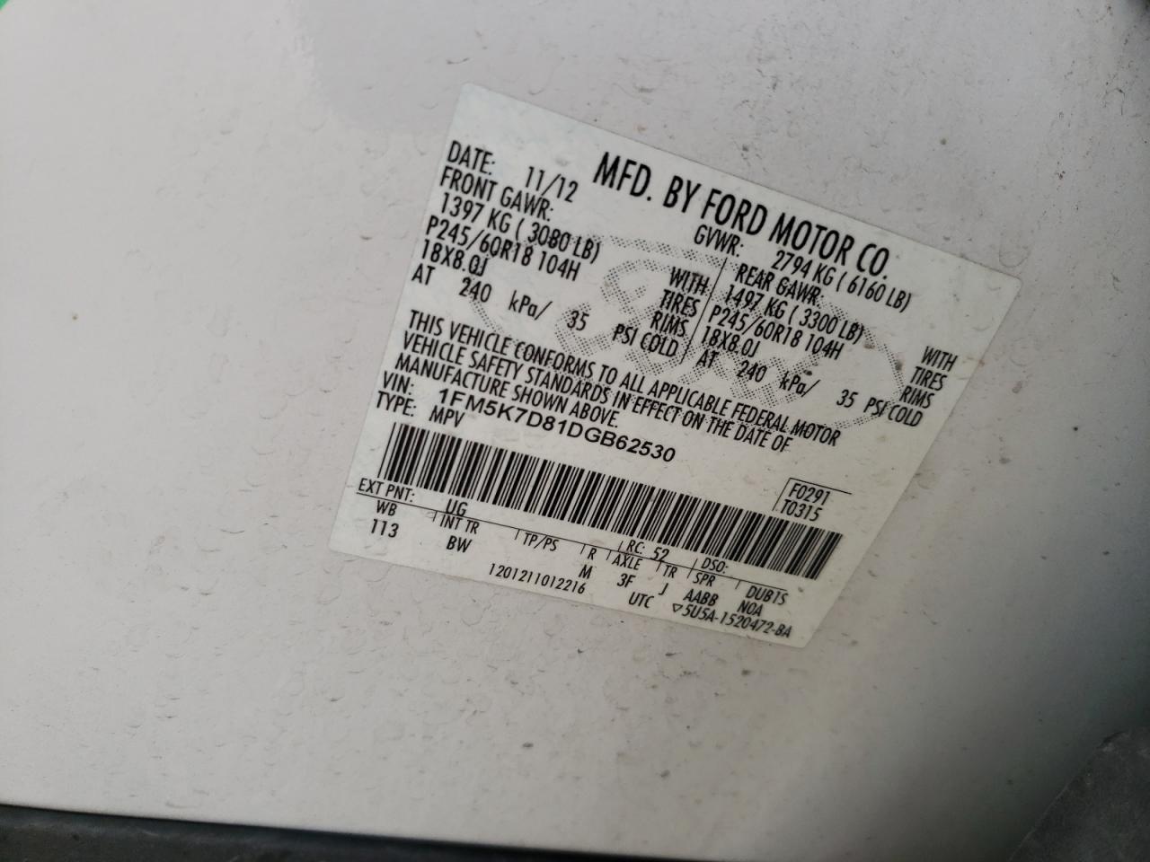 Photo 10 from auction – 2013 FORD EXPLORER X with VIN 1FM5K7D81DGB62530