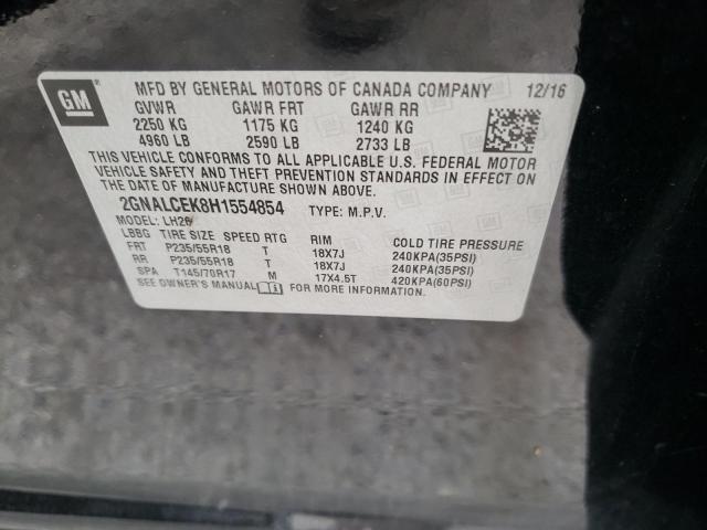 Photo 10 from auction – 2017 CHEVROLET EQUINOX LT with VIN 2GNALCEK8H1554854